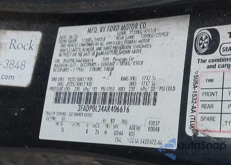2010 Ford Fusion Hybrid from USA, damaged, VIN 3FADP0L34AR406616